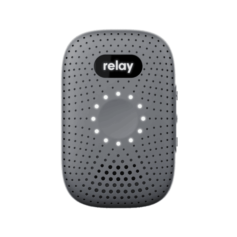 Front view of RelayM with circular LED light ring and display screen