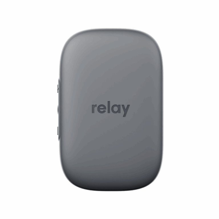 Back of RelayM device with embossed Relay logo and smooth finish